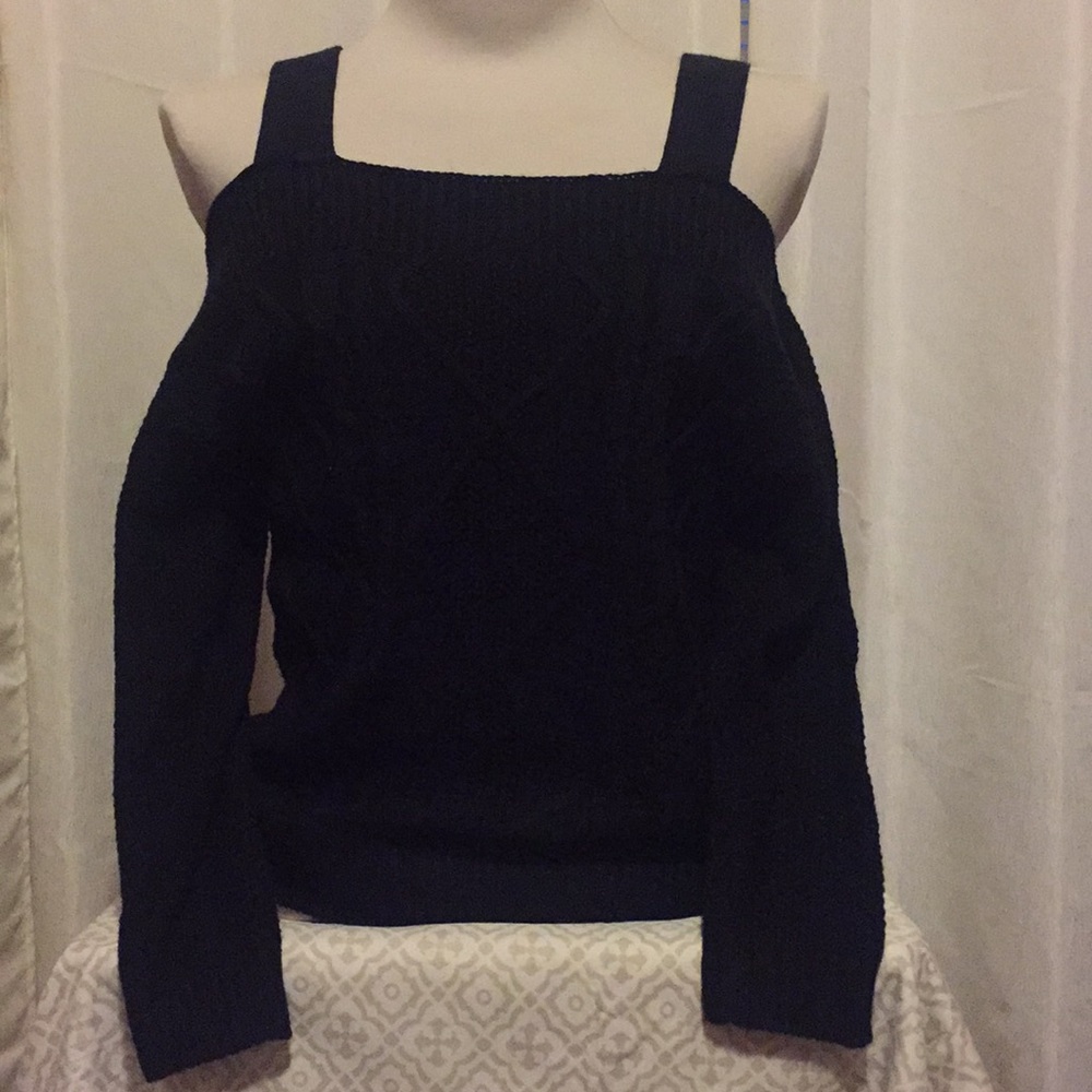 Black Knitted Over the Shoulder Top